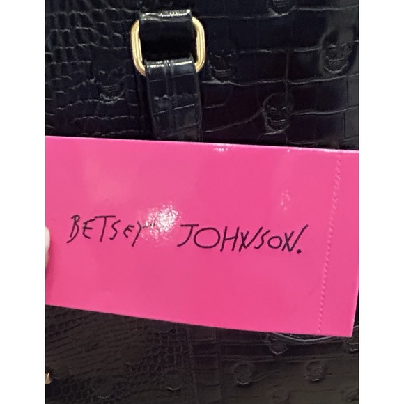 Betsey Johnson Xomattie Skull Patent Leather Work Tote Bag Black Gold Charms - Picture 13 of 16